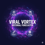 Viral Vortex Referral Forecaster tool interface showing viral growth simulation with vortex visualization and analytics dashboard