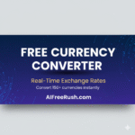 Free Currency Converter Tool showing real-time exchange rates for 150+ currencies with live conversion interface