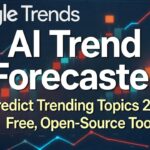 A colorful, futuristic depiction of the AI Trend Forecaster tool, emphasizing its name and purpose with integrated digital charts.