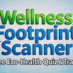 Vibrant Wellness Footprint Scanner image with bold, colorful text showcasing "Wellness Footprint Scanner" and "Free Eco-Health Quiz & Tracker