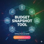 "Budget Snapshot Tool - Free financial visualization showing income expense breakdown with colorful pie charts and savings recommendations"