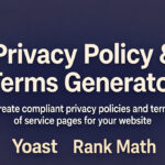 Vibrant image showcasing Privacy Policy & Terms Generator with Yoast and Rank Math, creating compliant website policies instantly
