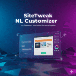 SiteTweak NL Customizer - AI-powered website customization tool with natural language interface showing real-time preview and CSS code generation