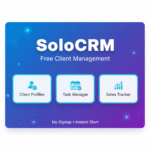 SoloCRM Dashboard - Free CRM tool for freelancers featuring drag-drop interface, lead tracking, email templates, and CSV export with no signup required